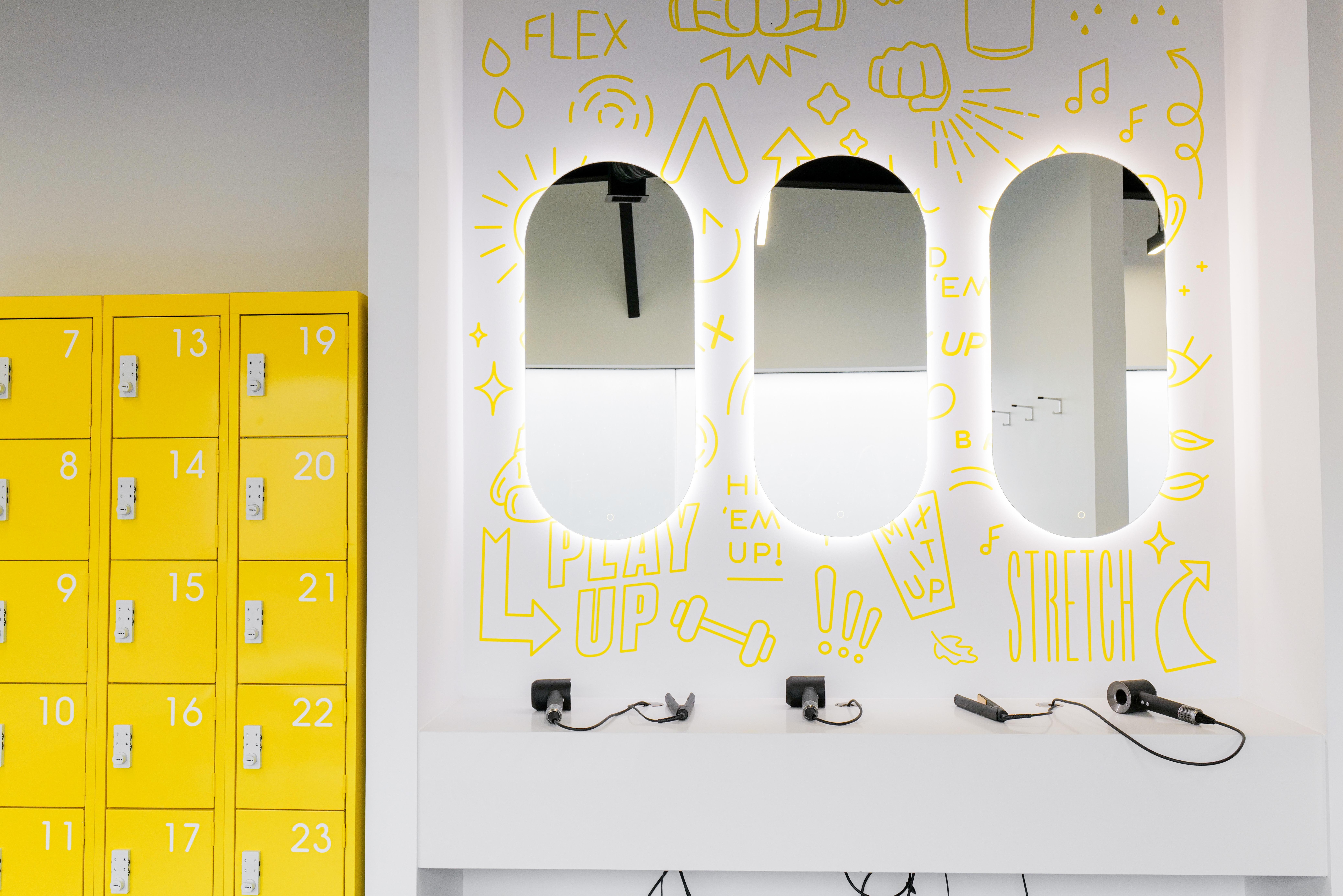 Vibrant and clean change rooms at Upstate Fitzroy create an uplifting post workout experience.