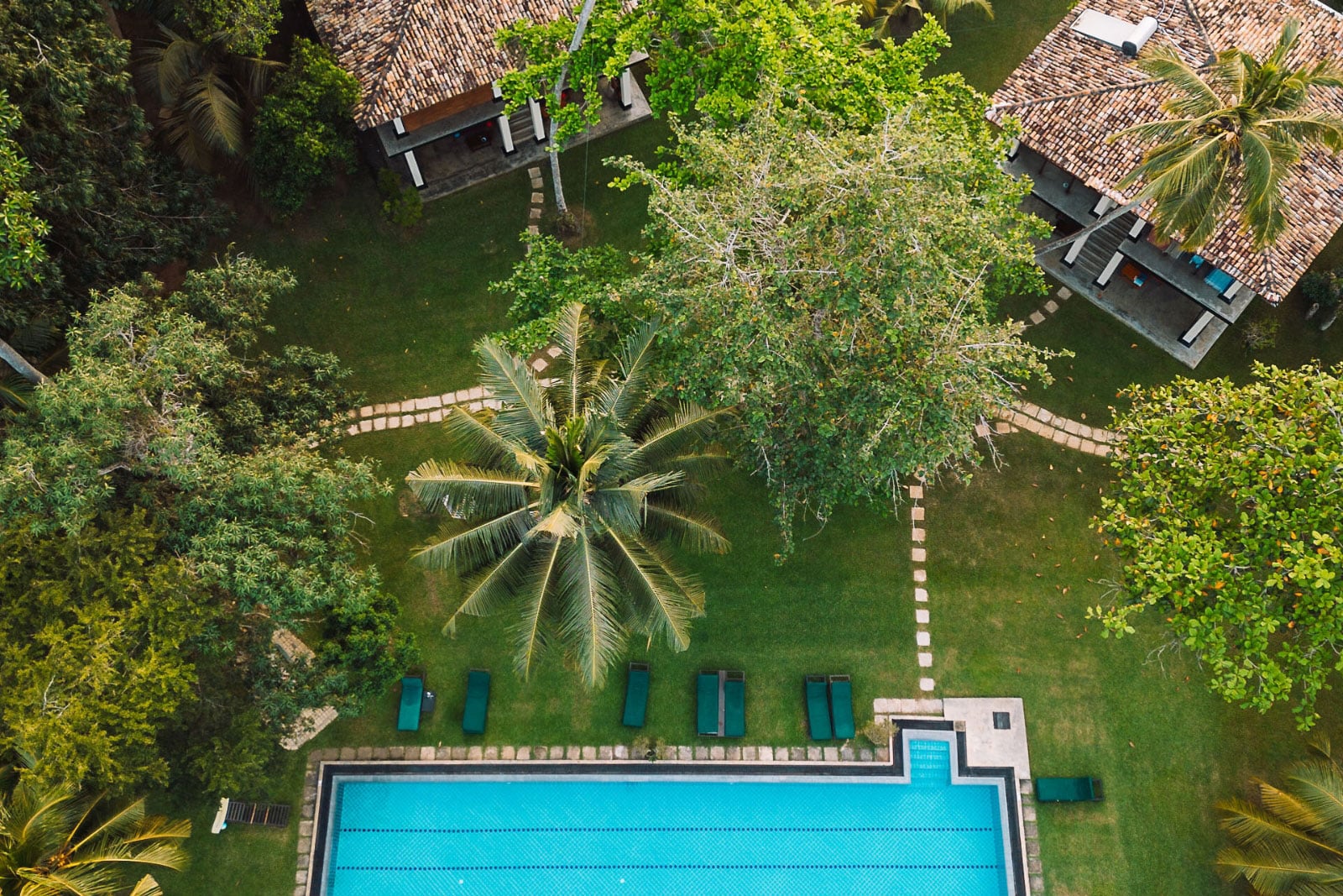 Birds eye view of Sri Lankan Resort and pool 2024